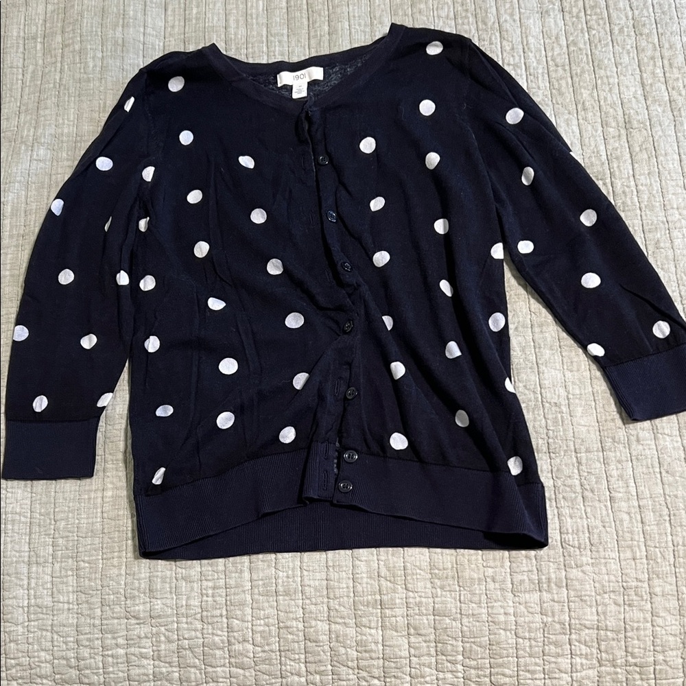 🔥🔥🔥1901 – Cotton Blend Cardigan/
Navy- White Cardi Dot / M